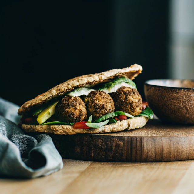 Spicy Falafel and Roasted Veggie Naan-wich