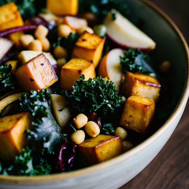 Squash Salad with Kale and Roasted Garlic Dressing