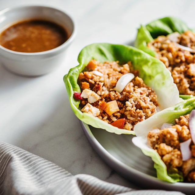 Tofu and Brown Rice Lettuce Wraps with Peanut Sauce
