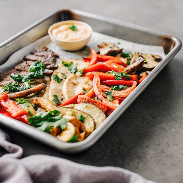 Vegan Sheet Pan Fajitas with Chipotle Queso
