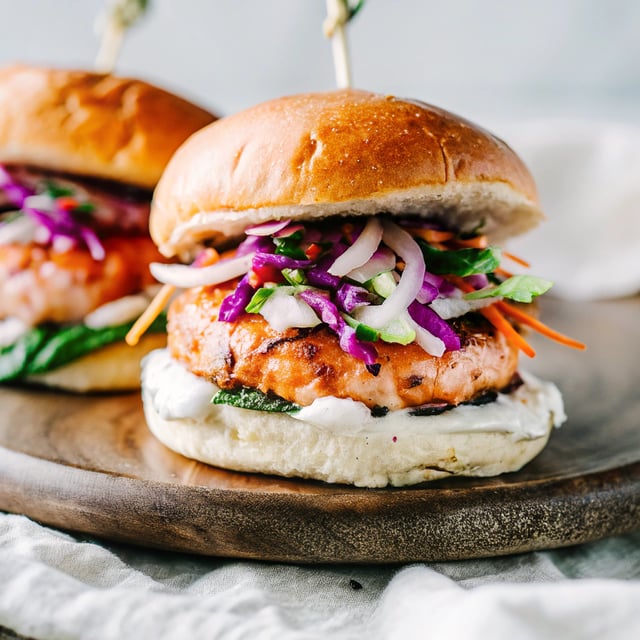 Yummy Salmon Burgers with Slaw