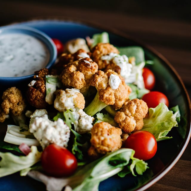 Buffalo Cauliflower Salad with Healthy Ranch Dressing