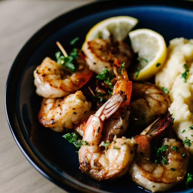 Browned Butter Garlic Prawns with Cauliflower Puree