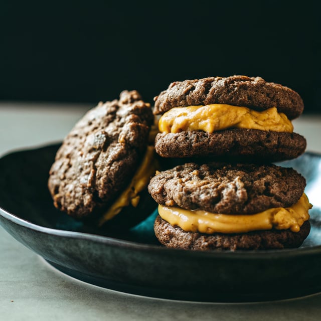 Brownie Cookie Sandwich with Peanut Butter Frosting