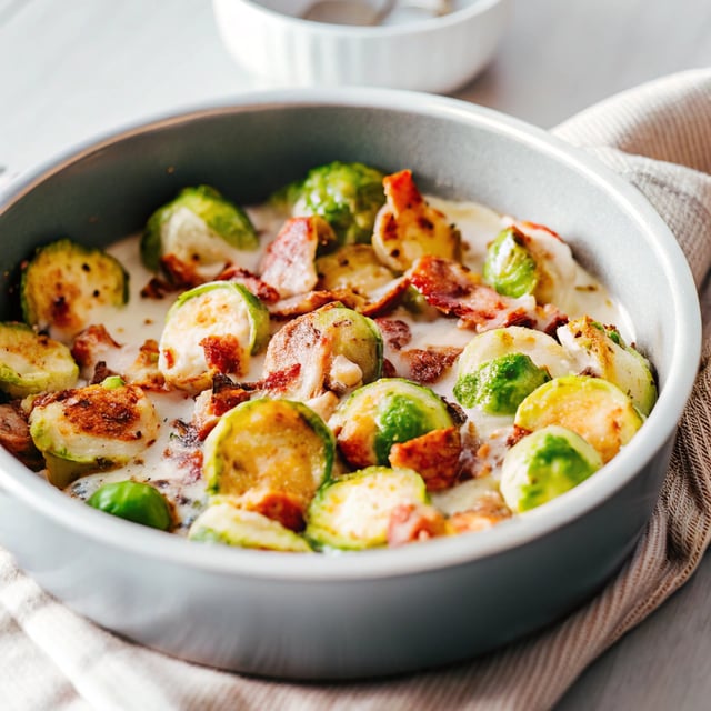 Brussels Sprouts in Creamy Carbonara Sauce - with bacon!