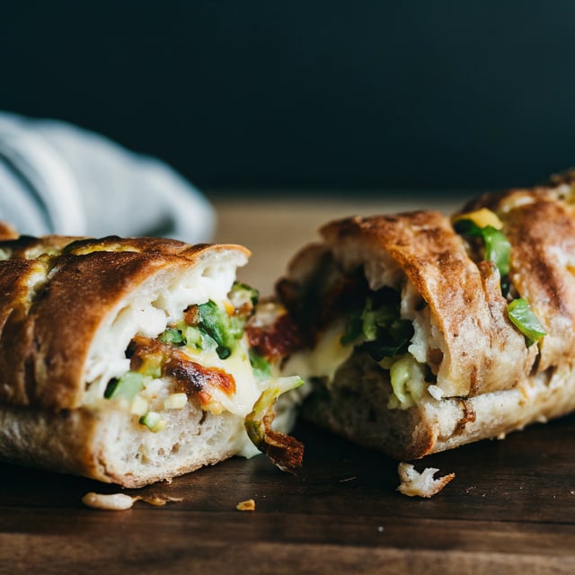 Cheesy Jalapeno Bacon Stuffed Baguette with Garlic Butter