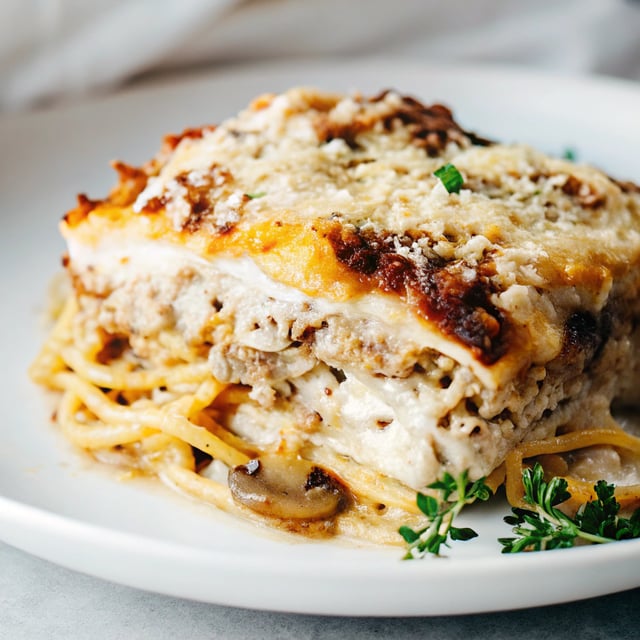 Chicken Tetrazzini (creamy chicken mushroom pasta bake)
