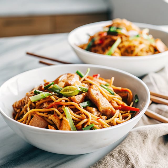 Chinese Crispy Noodles with saucy Chicken and Vegetables (crispy CHOW MEIN!)