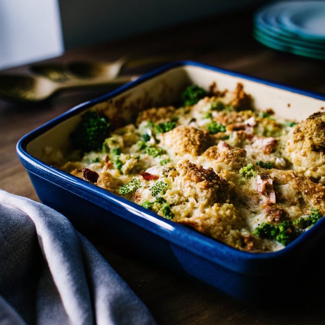 Creamy Bacon, Chicken and Broccoli Strata (Bread Bake)