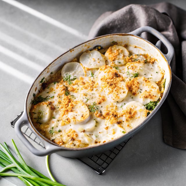 Creamy fish on potato gratin
