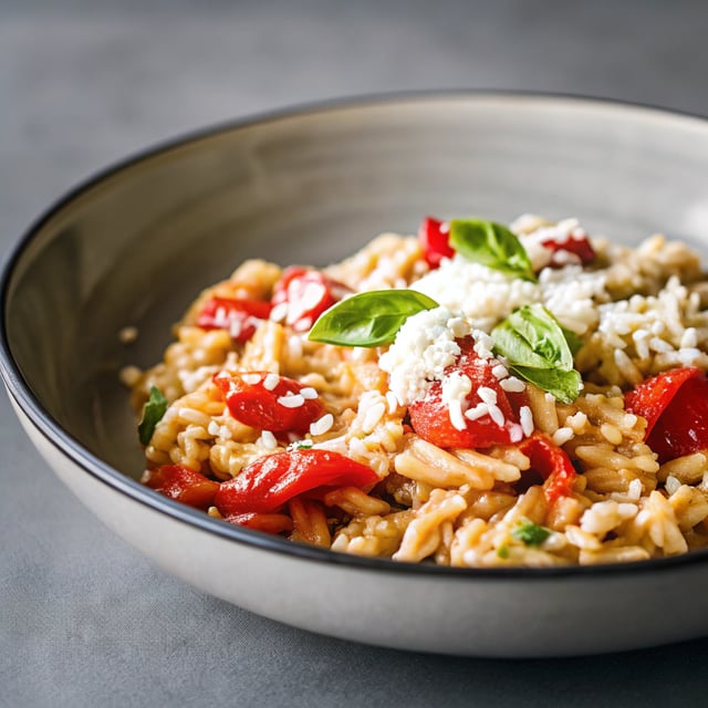 Creamy Goat Cheese & Roasted Red Pepper Risoni (Orzo)