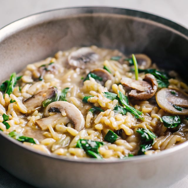Creamy Mushroom and Spinach Orzo (Risoni) (One Pot)
