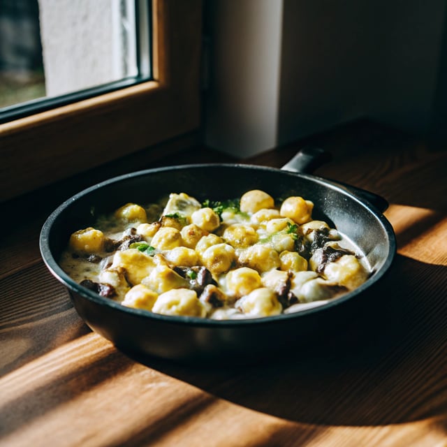 Easy Ricotta Gnocchi with creamy mushroom sauce