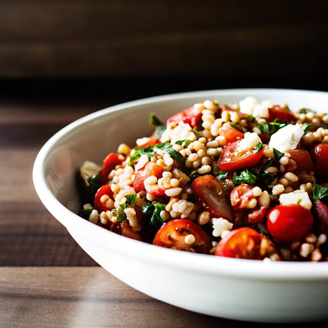 Farro Salad with Sizzled Garlic Dressing