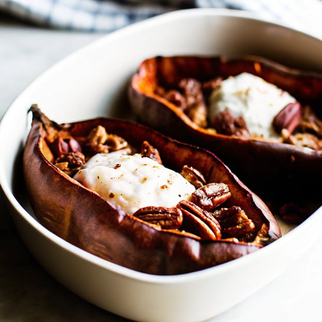 Fondant Slow-Roasted Sweet Potatoes - with Maple Butter Pecans