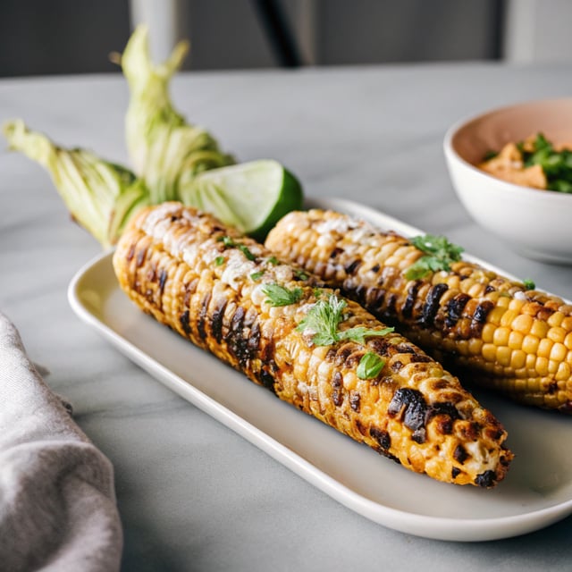 Grilled Mexican Corn with Chipotle Adobo Sauce (Mexicano Restaurant Copycat)