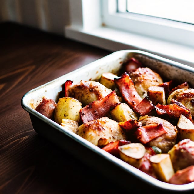 Honey Mustard Baked Chicken with Potatoes & Bacon