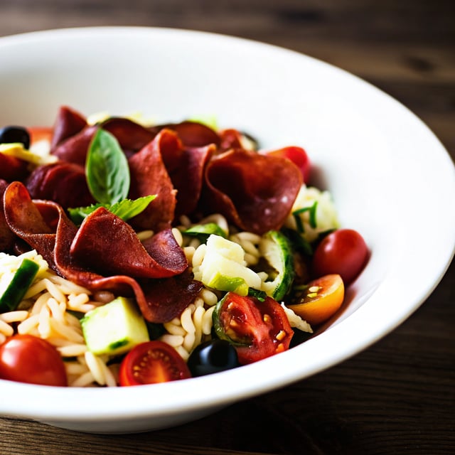 Italian Orzo Salad (Risoni) with Crispy Salami Bits