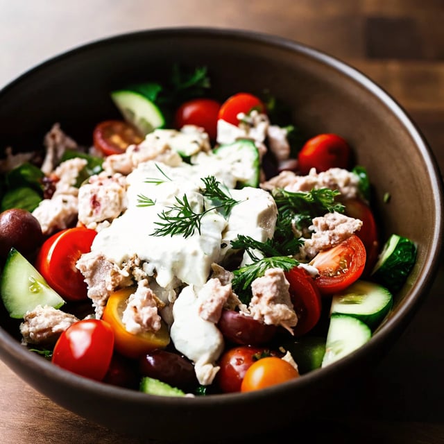 Mediterranean tuna salad with creamy feta dressing