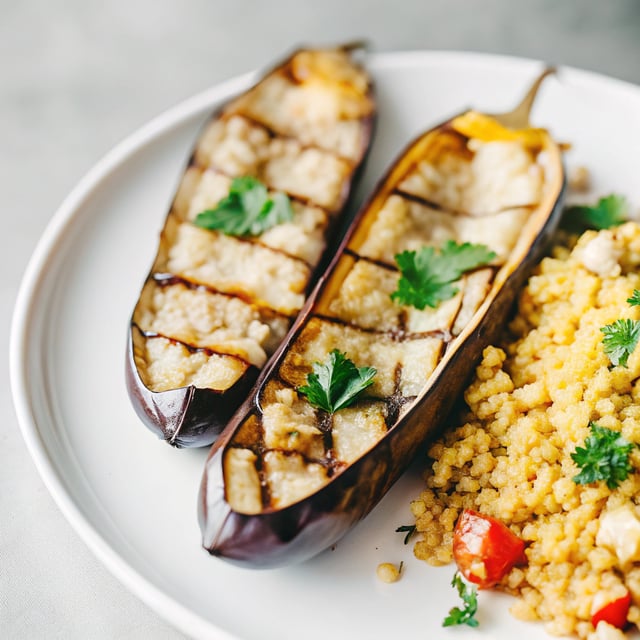 Middle Eastern Roasted Eggplant with Couscous