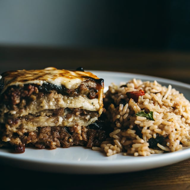 Moussaka beef rice pilaf