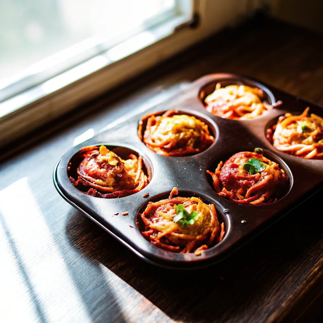 Muffin Tin Spaghetti Nests (Using Leftover Pasta)