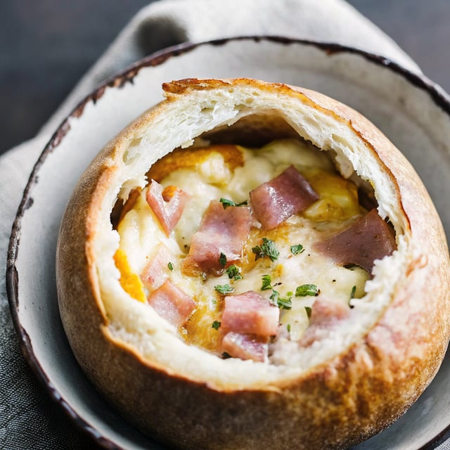 No Washing Up Ham, Egg & Cheese Bread Bowls