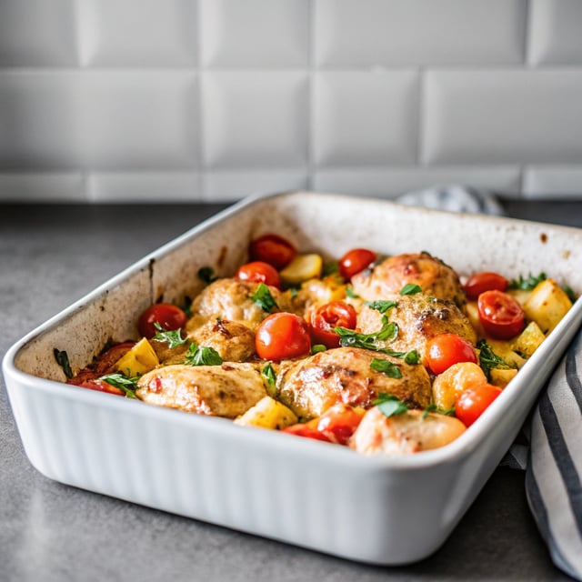 One Pan Spanish Chicken with Chorizo, Tomato and Potatoes