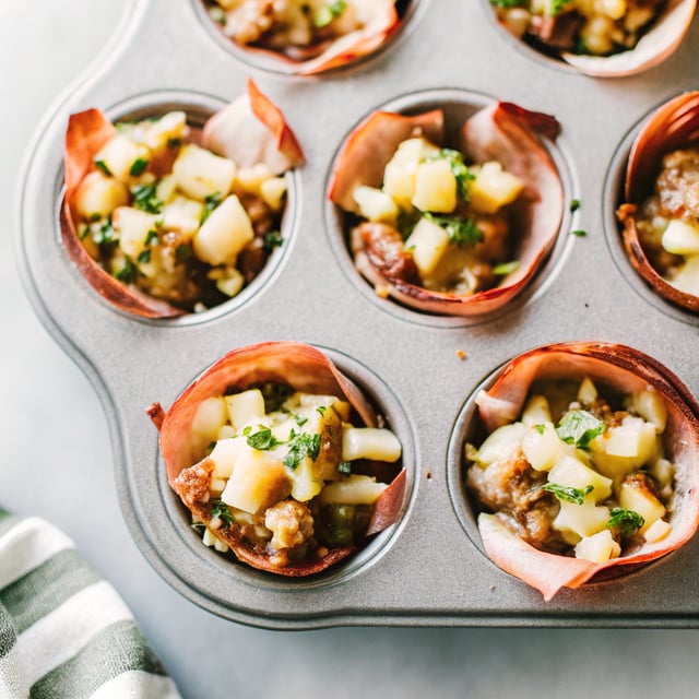 Pork Sausage Apple Stuffing in Pancetta Cups (Muffin Tin)