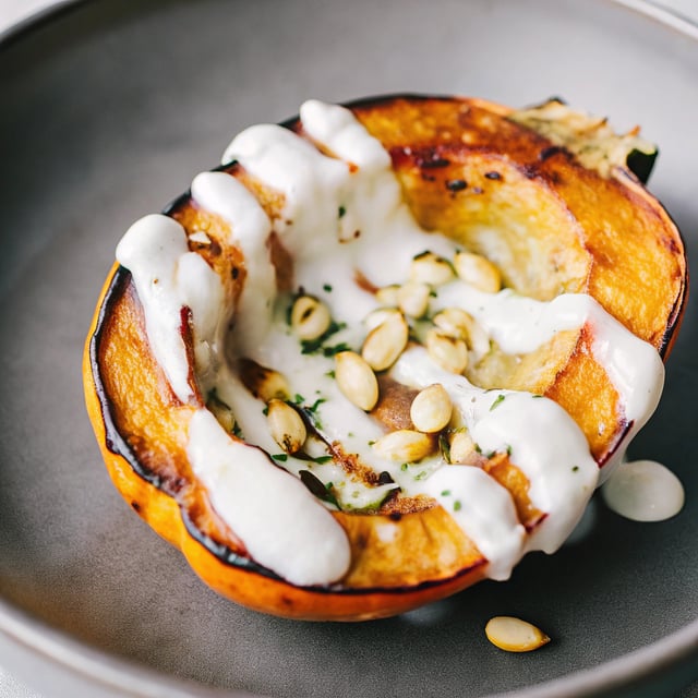 Roasted Pumpkin with Lemon Yogurt Sauce and Pine Nuts