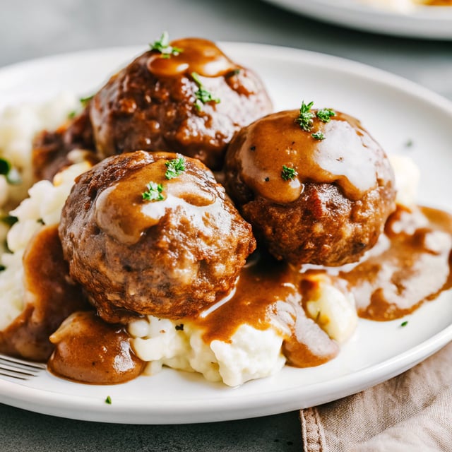 Salisbury steak meatballs with mushroom gravy