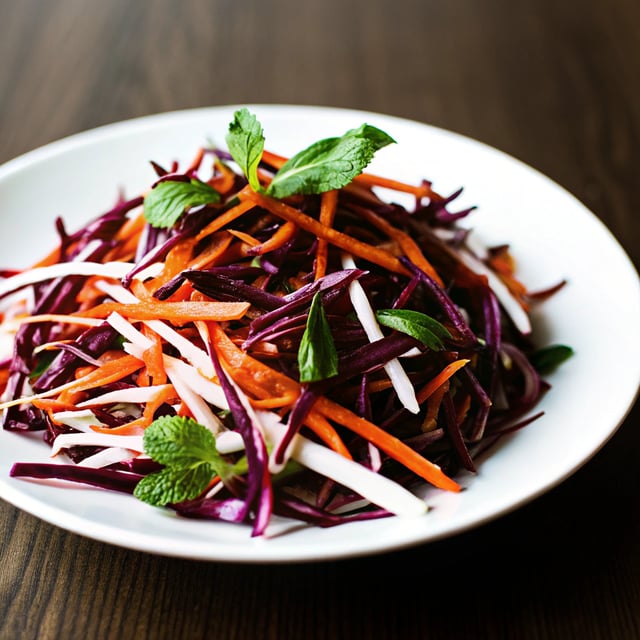 Shredded Red Cabbage, Carrot and Mint Salad