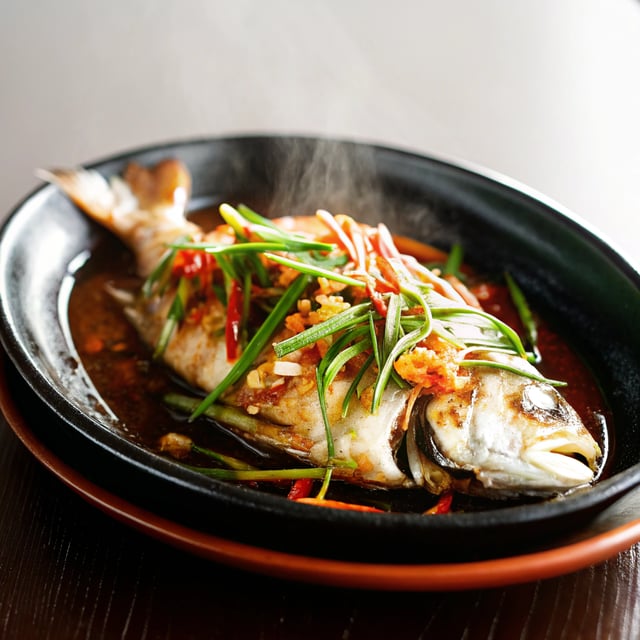 Sizzling ginger steamed fish