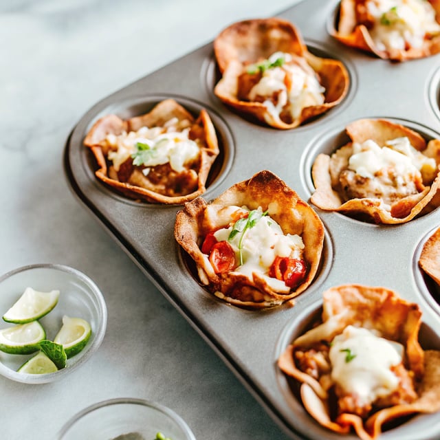 Spicy Little Muffin Tin Chicken Tostadas