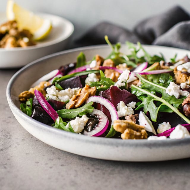 Throw Together Salad #1: Rocket (Arugula), Beetroot, Walnuts and Feta w/Balsamic Dressing