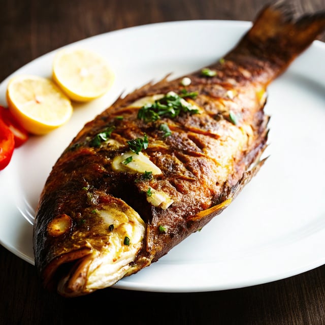Whole Baked Fish – Herb-stuffed with Garlic & Dill Butter Sauce