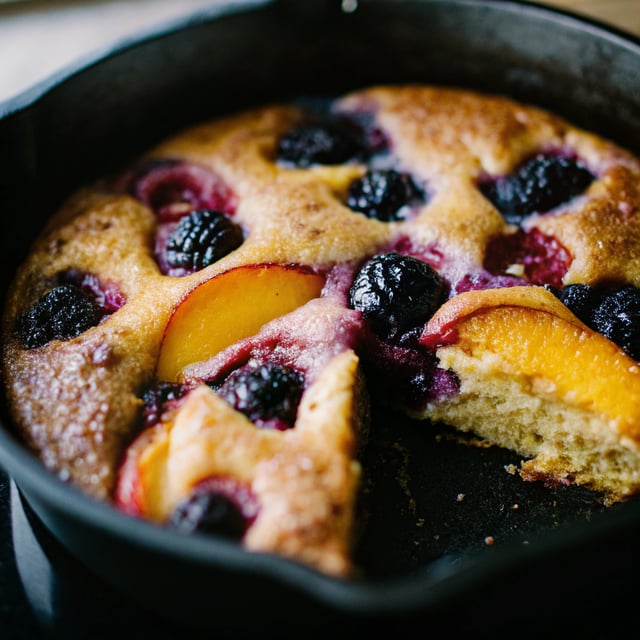 Blackberry Peach Skillet Cornmeal Cake