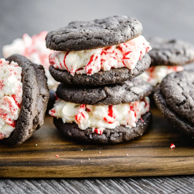 Chocolate Fudge Cookies with Candy Cane Buttercream