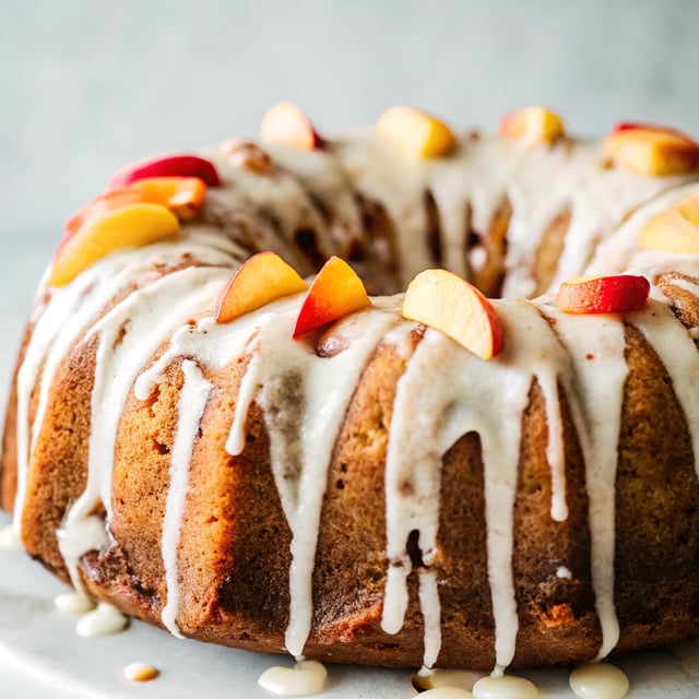 Peach Bundt Cake with Brown Butter Icing