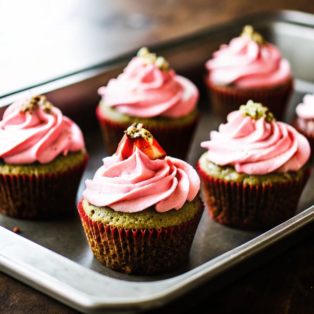 Pistachio Cupcakes with Strawberry Frosting