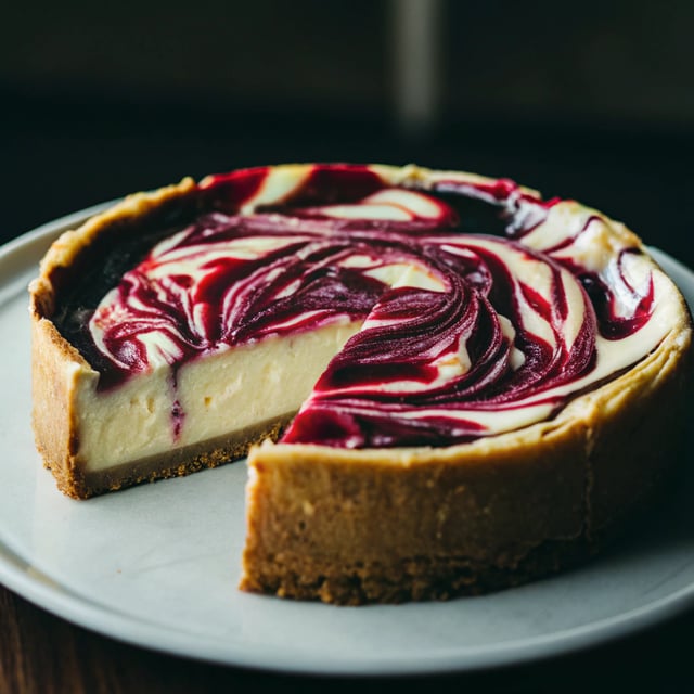 (Almost) No Bake White Chocolate Cheesecake with Sour Cherry Swirl
