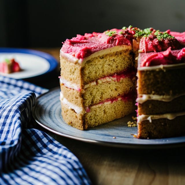 Buttermilk Cake with Rhubarb Buttercream and Cardamom Cream