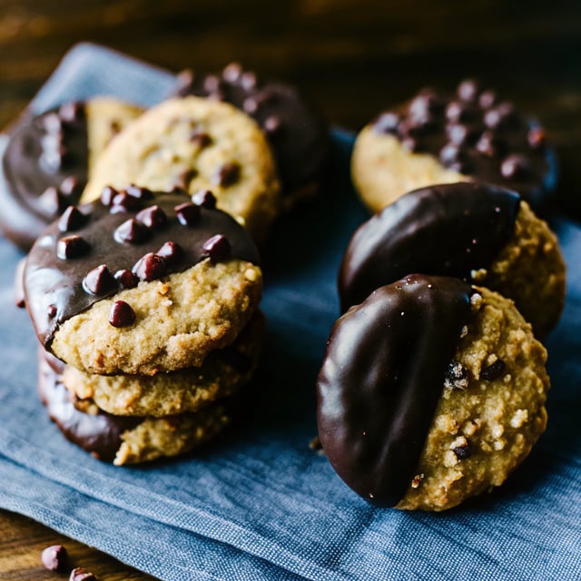 Chocolate Dipped Cacao Nib Cookies