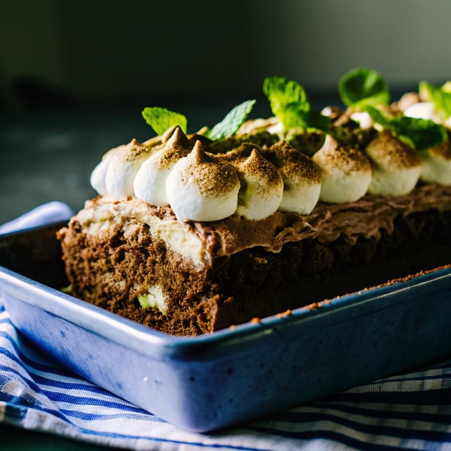 Chocolate Ice Cream Cake with Mint Meringue