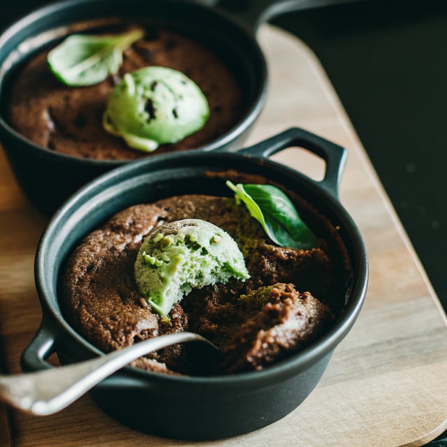 Chocolate Pudding Cakes with No-Churn Basil Ice Cream