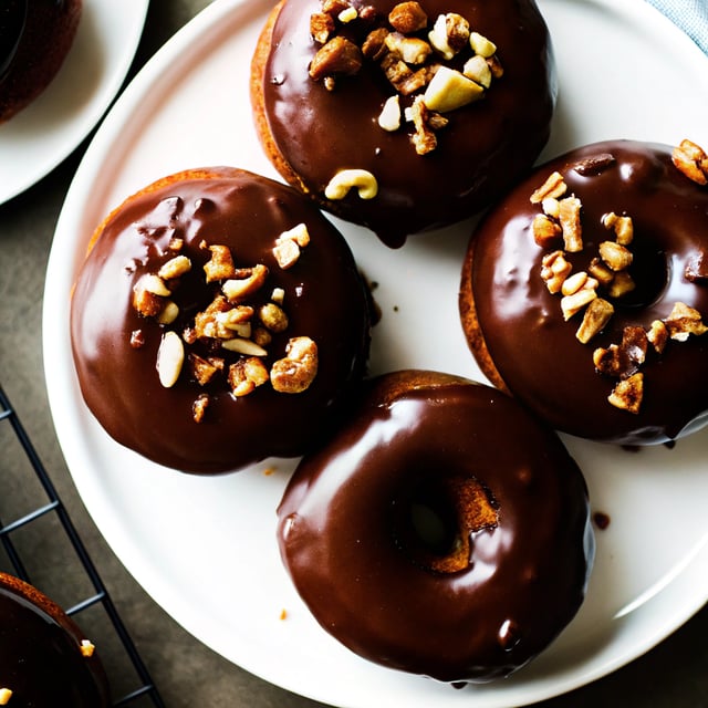 Raised Donuts with Chocolate Glaze and Candied Walnuts