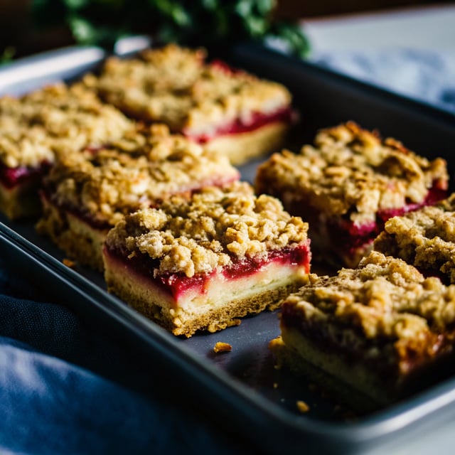 Raspberry Rhubarb Streusel Pie Bars