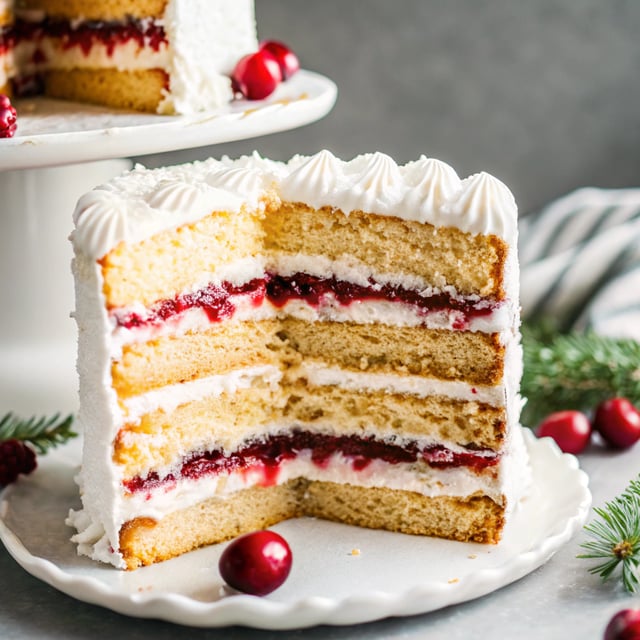 White Cake with Cranberries and White Chocolate Buttercream