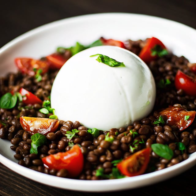 Burrata with Lentils and Basil Vinaigrette