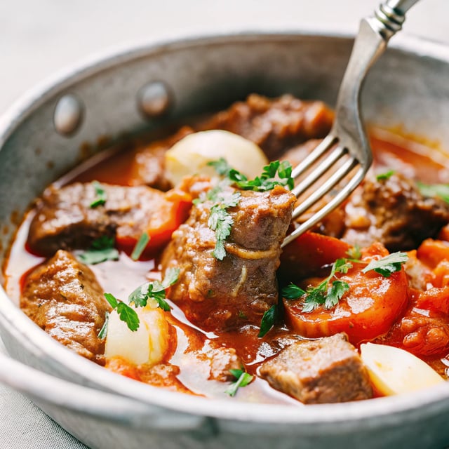 Oven-Braised Beef with Tomatoes and Garlic